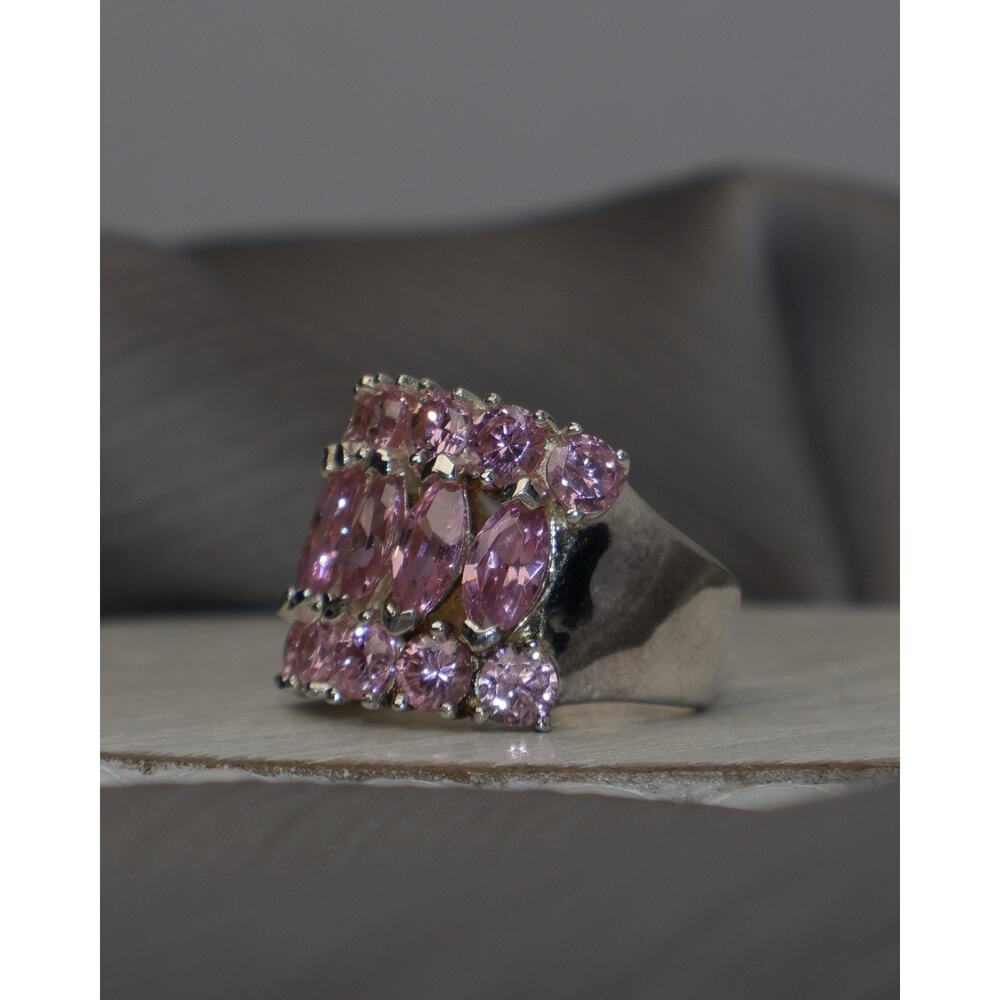 Sterling Silver Pink Stone Ring 9.3G / Sz 6.5 - Picture 4 of 5